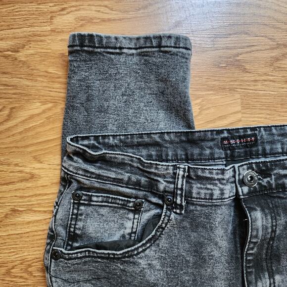 M Society Politically Incorrect Jeans Mens Size 34x32 Black Distressed Patched - Picture 2 of 12